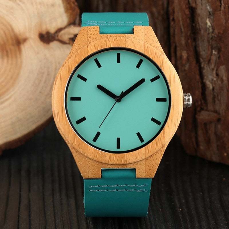 Teal Bamboo Minimalist Watch