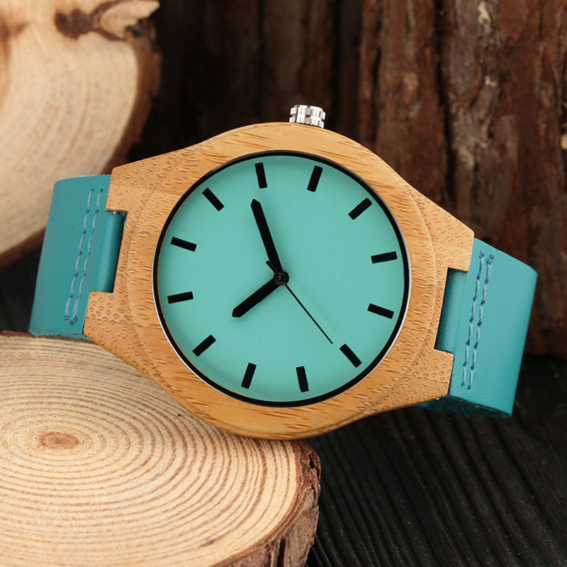 Teal Bamboo Minimalist Watch