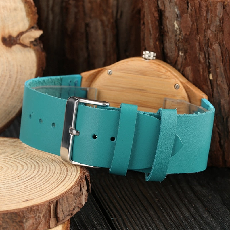 Teal Bamboo Minimalist Watch