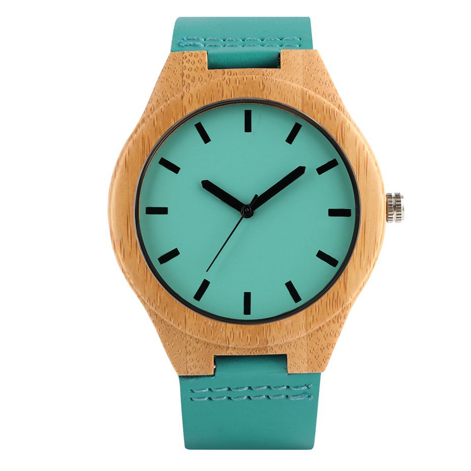 Teal Bamboo Minimalist Watch