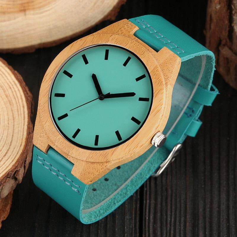 Teal Bamboo Minimalist Watch