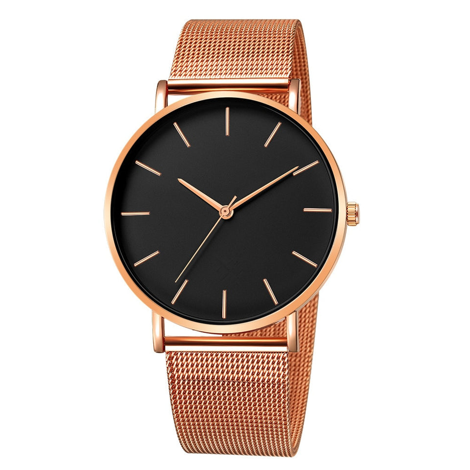 Elegant Rose Metal Mesh Watch