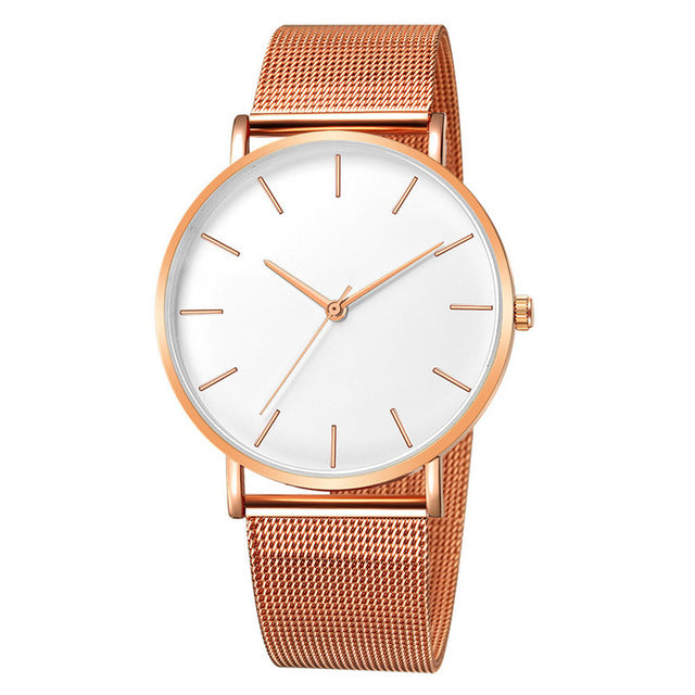 Elegant Rose Metal Mesh Watch