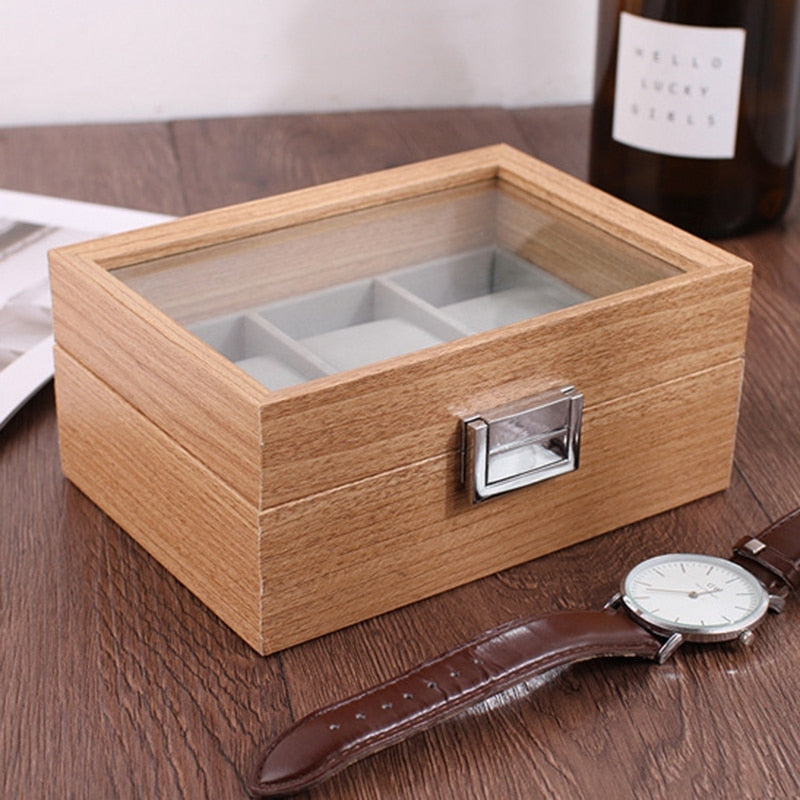 Light Wood Watch Organizer Display Case