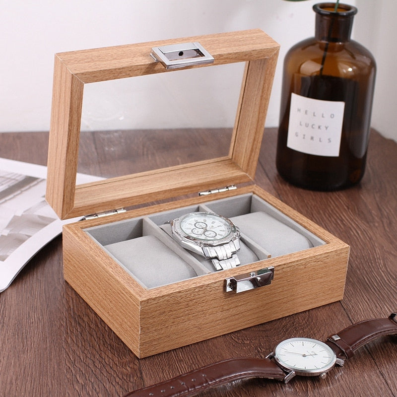 Light Wood Watch Organizer Display Case