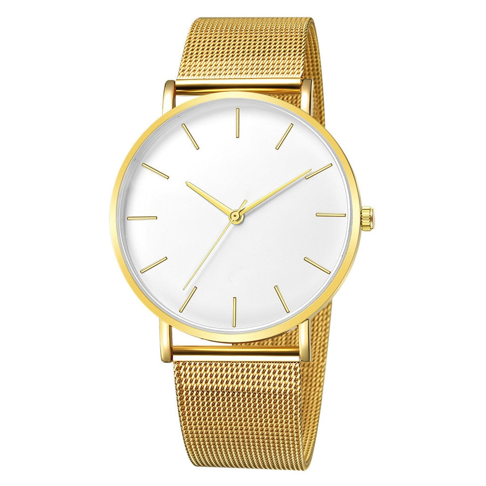 Elegant Gold Metal Mesh Watch